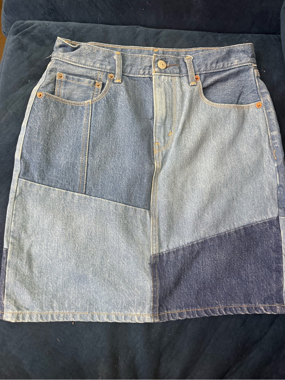 Levi's Two-Tone Patchwork Denim Mini Skirt in Light & Dark Blue